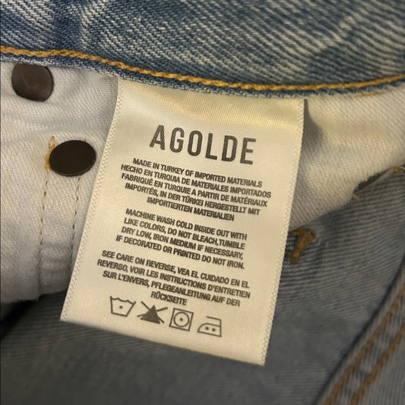 AGOLDE in Blue 90's Mid Rise Loose Fit Jeans ripped knees size 24 - Picture 8 of 10